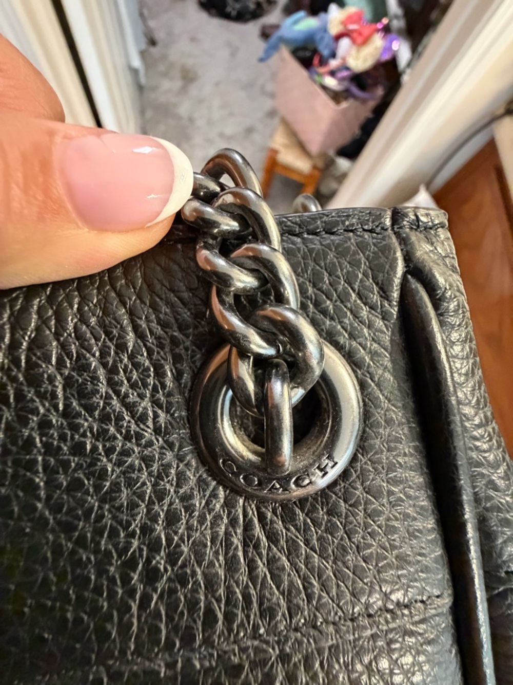 Coach Black Pebble Leather Chain-Handle Shoulder Bag - Picture 4 of 5